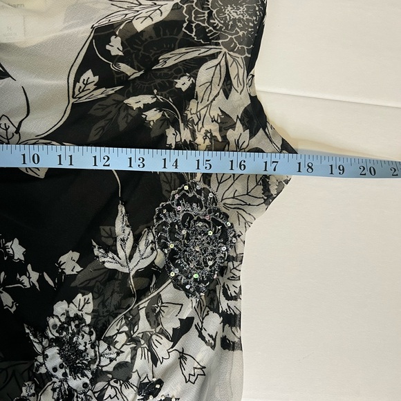 Vintage Sheer Asymmetrical Hem Black and White Beaded Midi Dress Size Medium - Picture 10 of 12